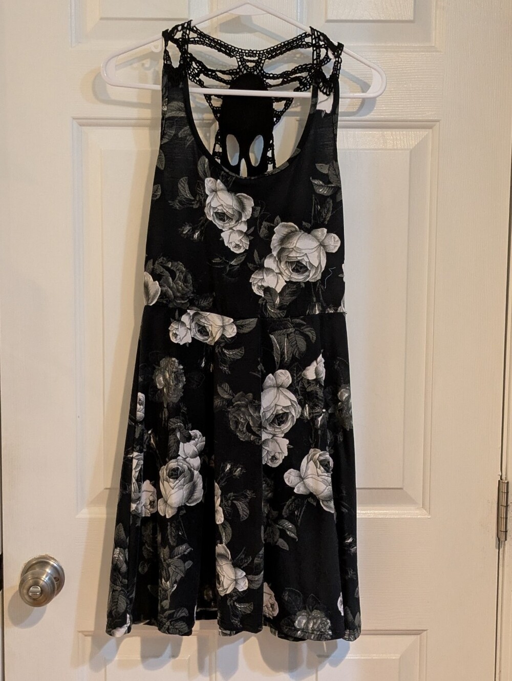 Black Floral Crochet Back Tank Dress